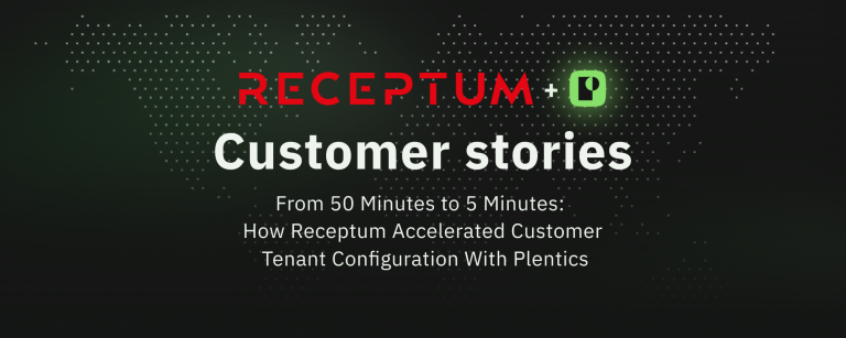 Receptum customer story showing Intune tenant configuration time reduced from 50 to 5 minutes with Plentics